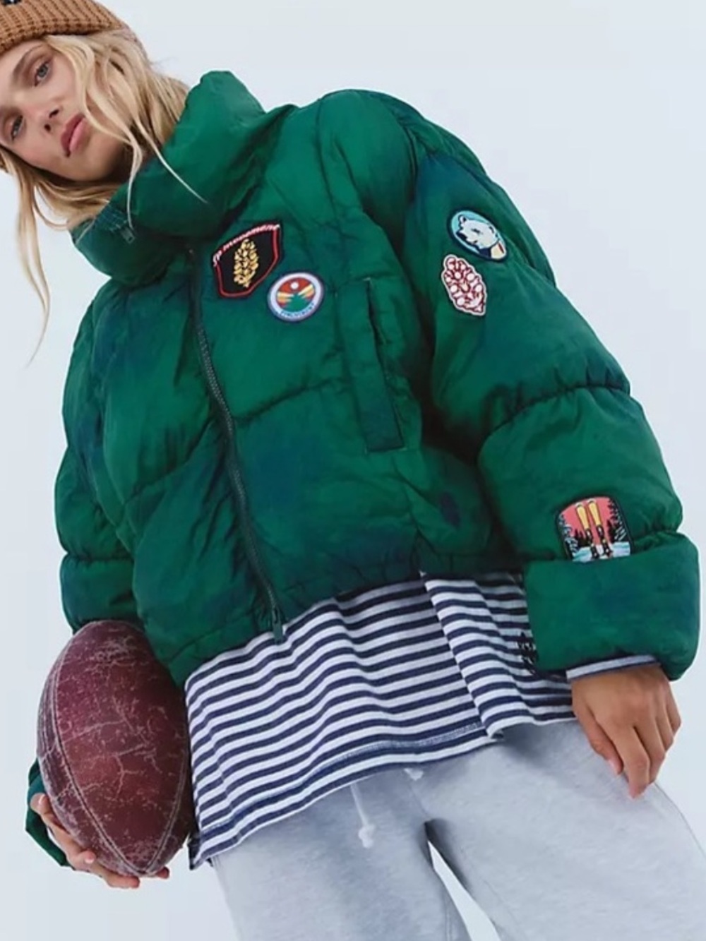 Free People FP Movement In A Bubble Patch Puffer Jacket Coat Evergreen Patch NWT